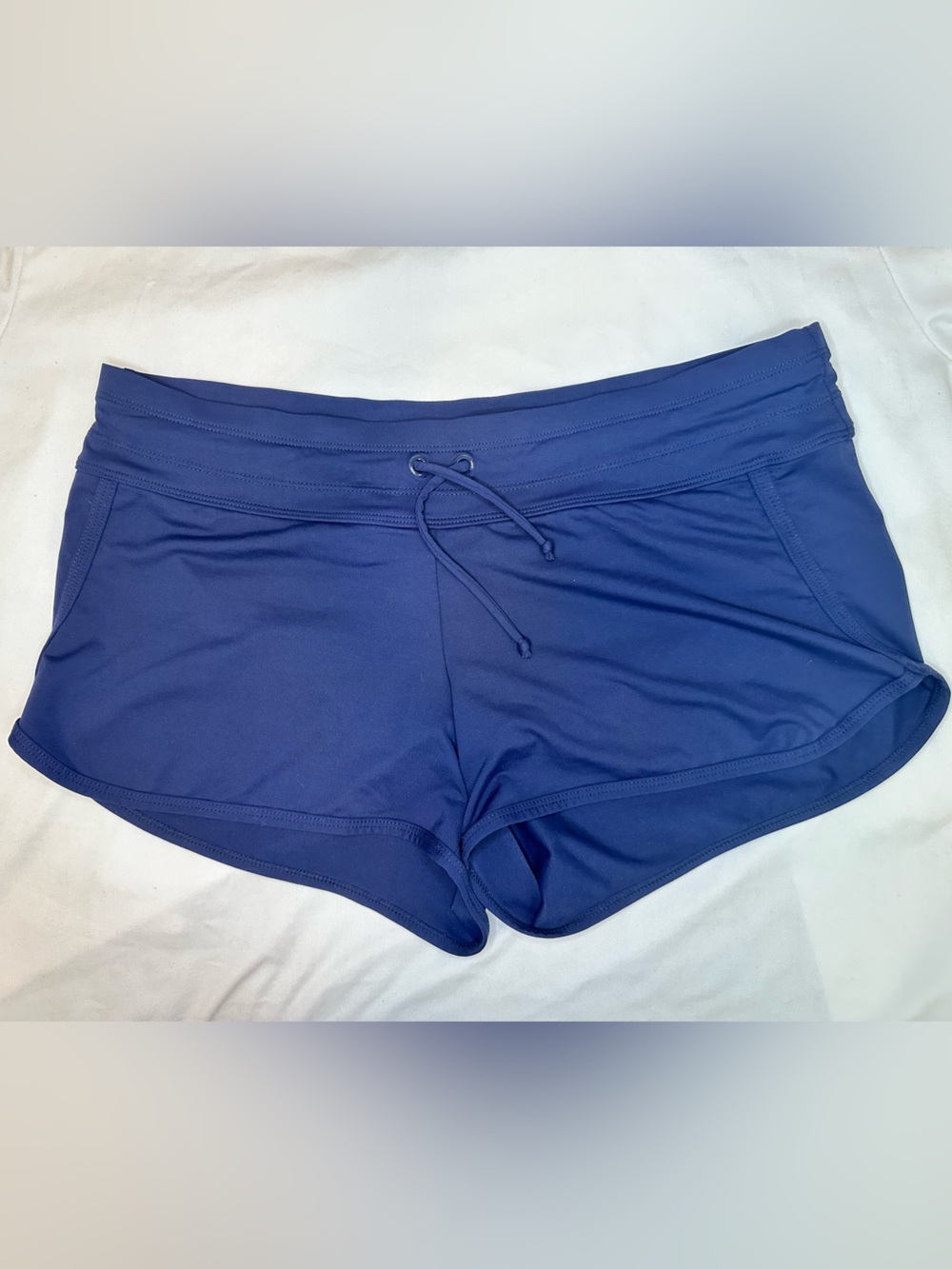 Athleta Surge Swim Shorts Blue Drawstring Pocket Athletic Swim Bottoms Size M